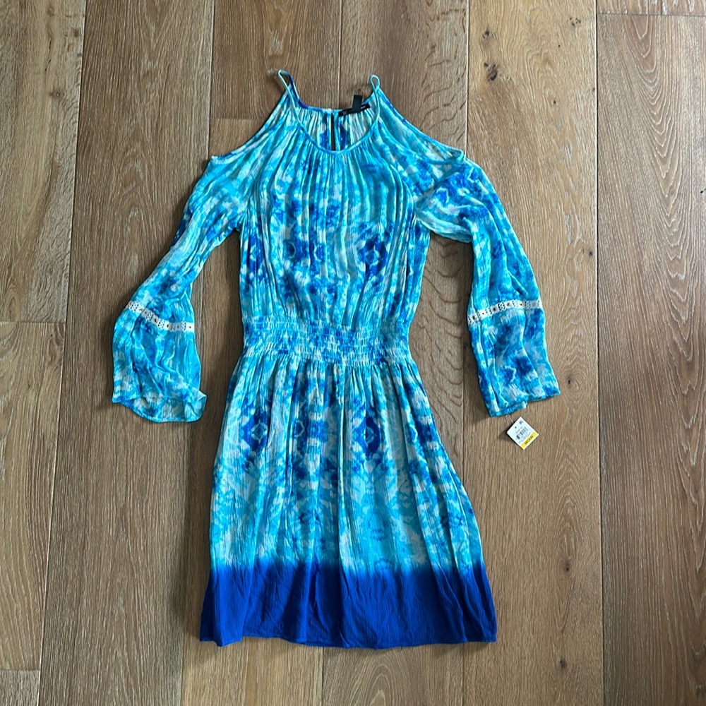 I-N-C International Concepts dress, cutout shoulder, blue, medium, rayon, cotton